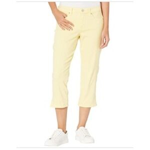 NWT NYDJ Petite Chloe Capri Double Needle‎ Slits Yellow Daisy Stretch Jeans 14P